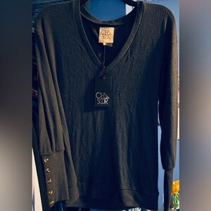 Chaser Steele Blue Ribbed V-Neck Sweater/Top Sx (M) NWT